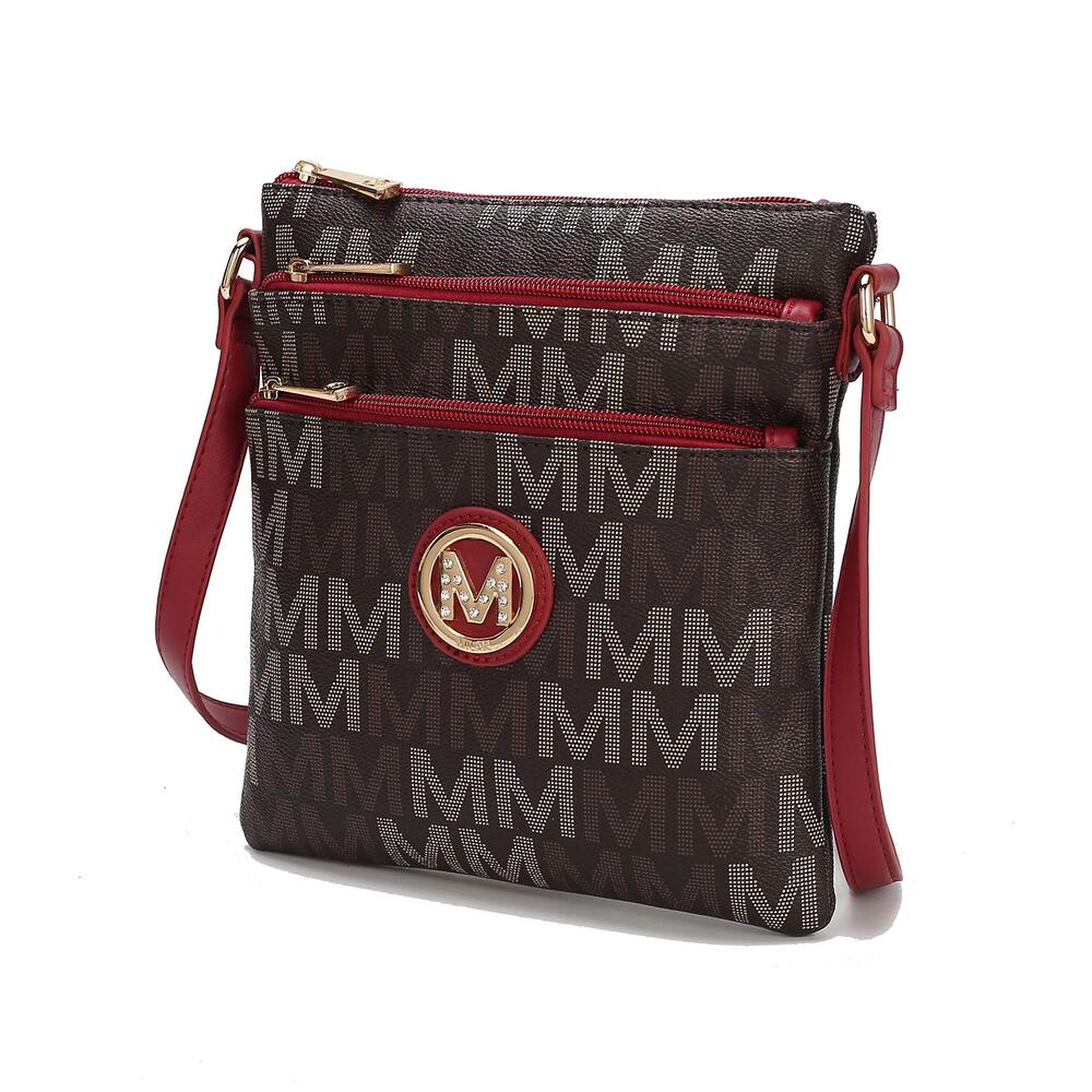 5831 Crossbody Bag , Vegan Leather Triple Zipper Handbag Crossover Bag